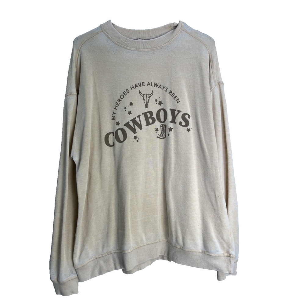 Chicka-d Charlie Southern‎ Tan Cowboys Graphic Sweatshirt M Distressed Western